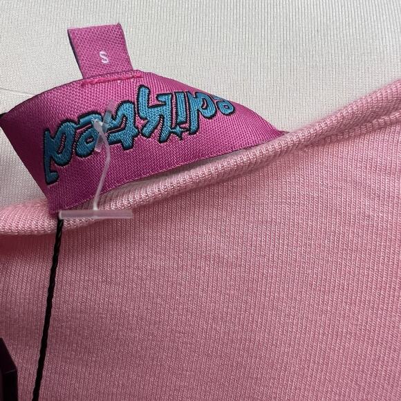 Edikted NWT Asymmetric Crop Top Knit Long Slv Pink Heart Fitted Sz S Festival - Picture 6 of 7